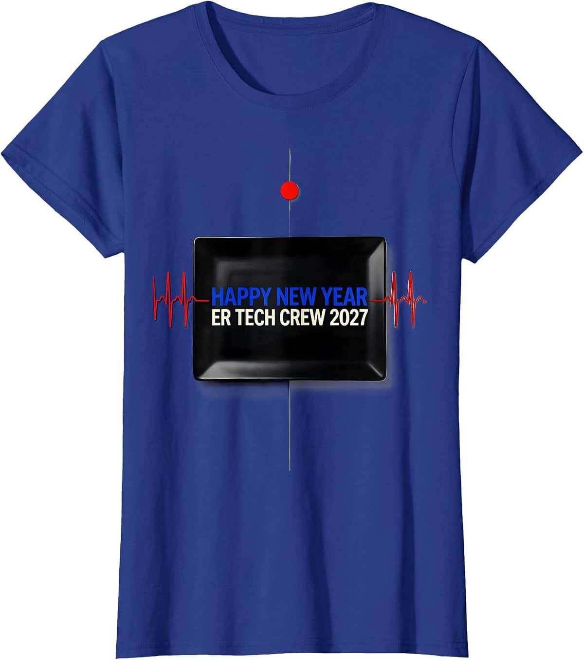 Women's Happy New Year, ER Tech Crew 2027 Geometric Healthcare T-Shirt - Royal Blue