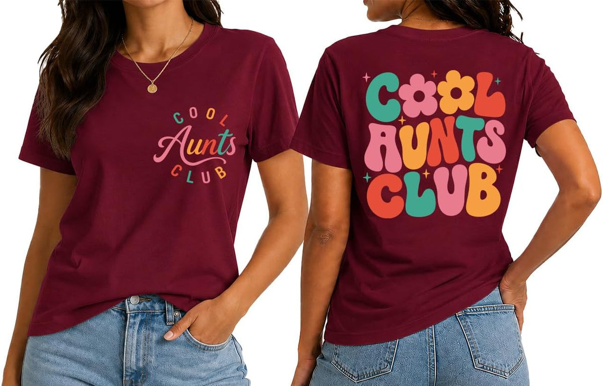 Aunt Shirt Cool Aunts Club Shirts for Women Funny Cute Auntie Tshirt - Wine