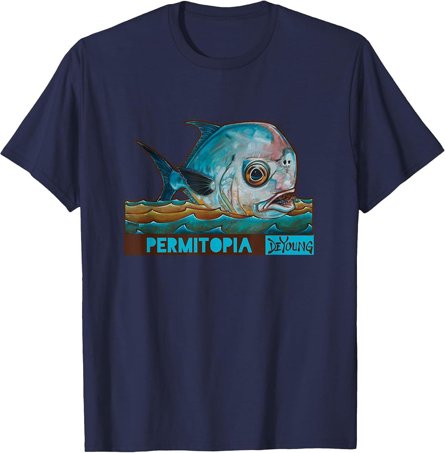 Permitopia Permit Fly Fishing Novelty T-Shirt Derek Deyoung T-Shirt - Navy Blue