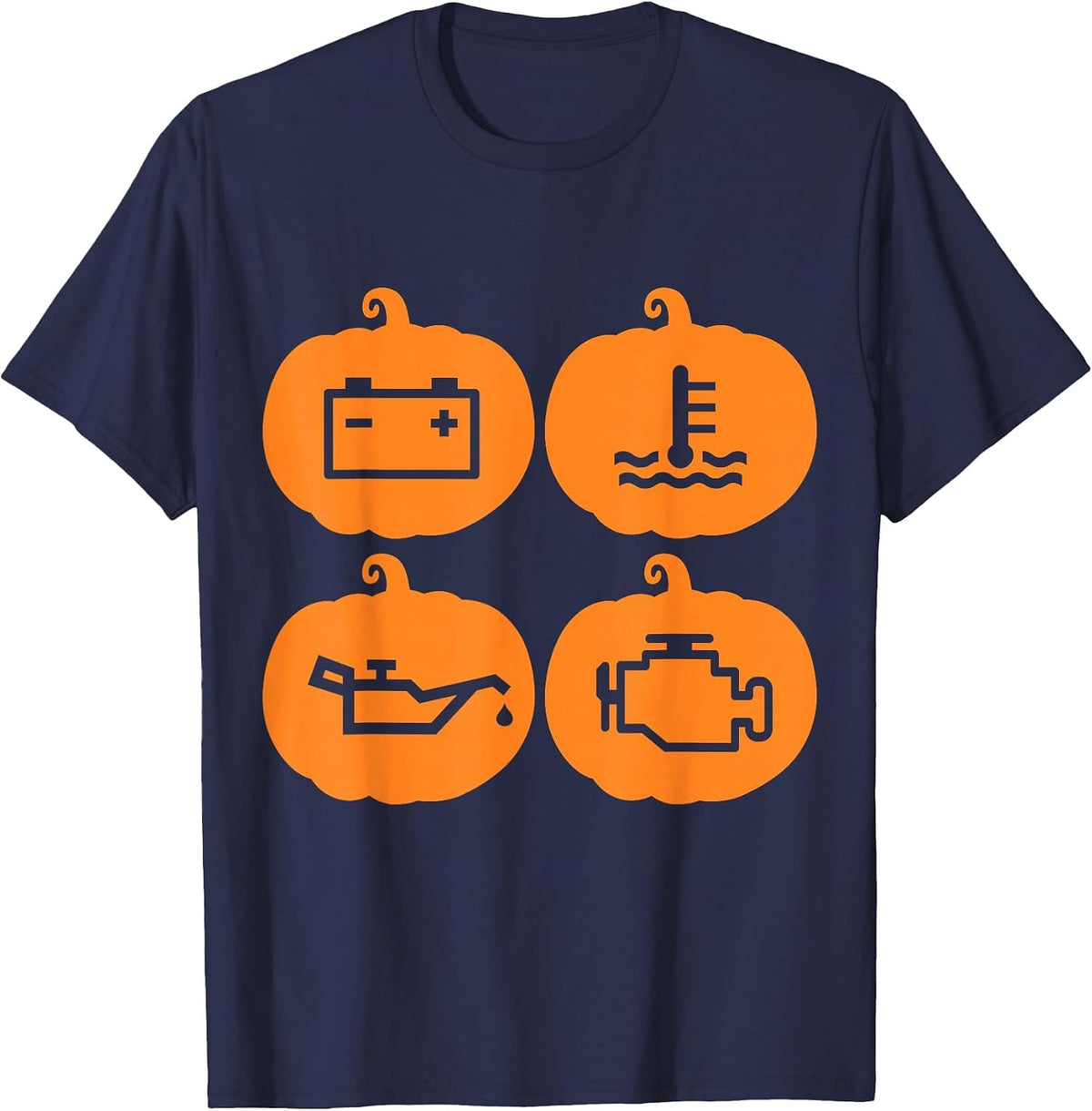 Halloween Pumpkin Car Mechanic Funny Joke Check Engine T-Shirt - Navy Blue