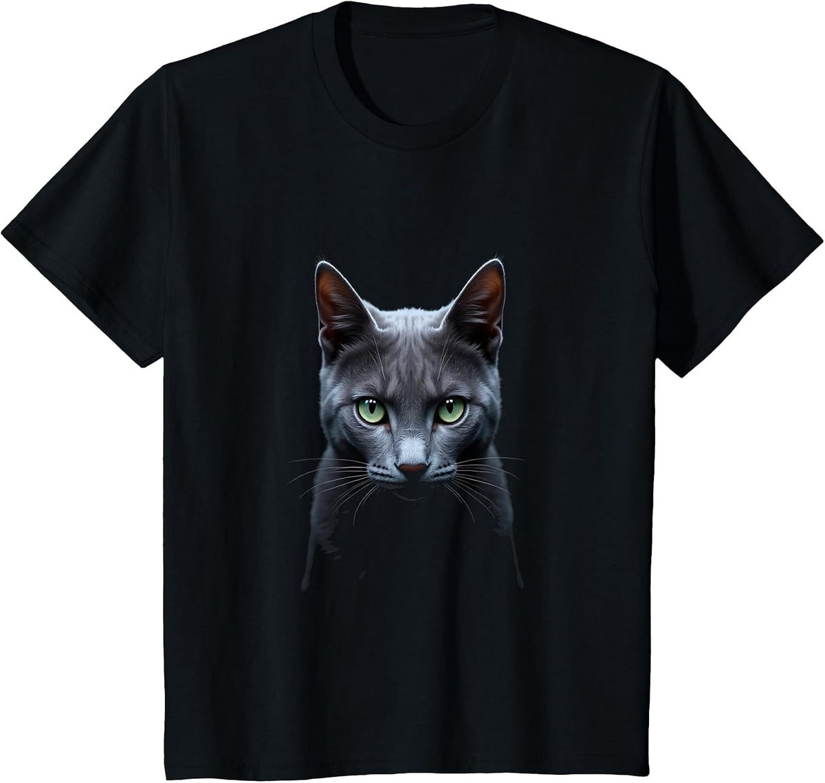 Russian Blue Cat Realistic Face Art Black T-Shirt - Black