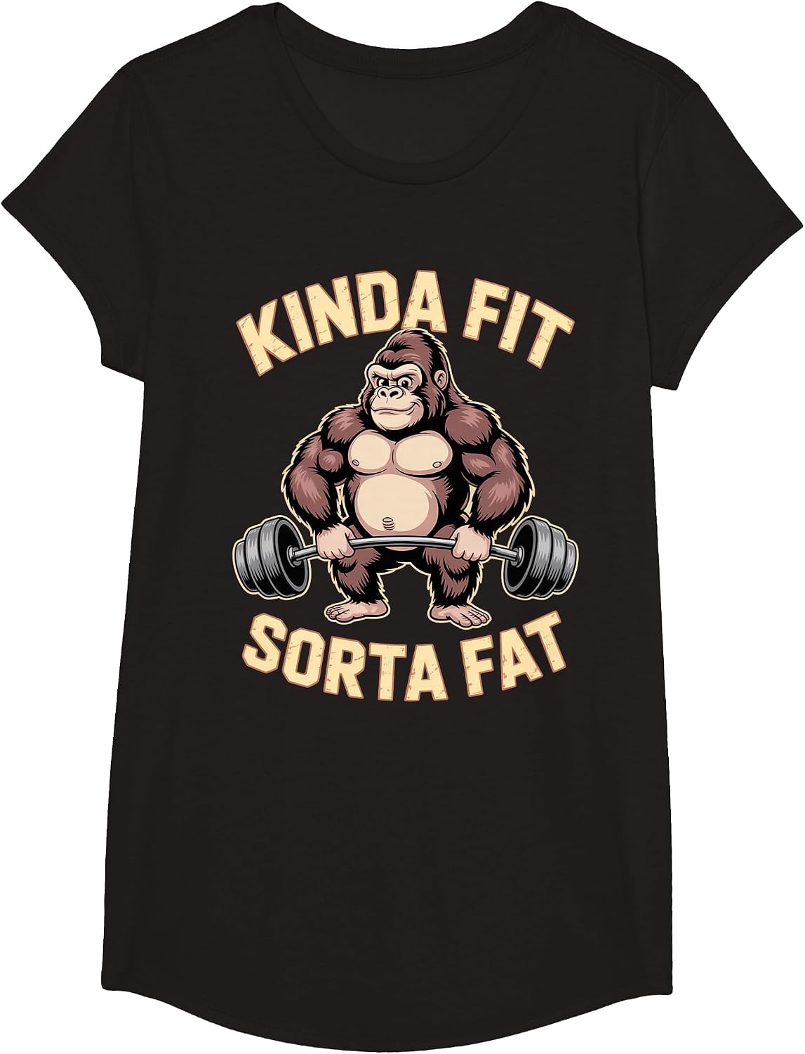 Kinda Fit Sorta Fat Funny Gym Weightlifting Workout T-Shirt - Girls Black