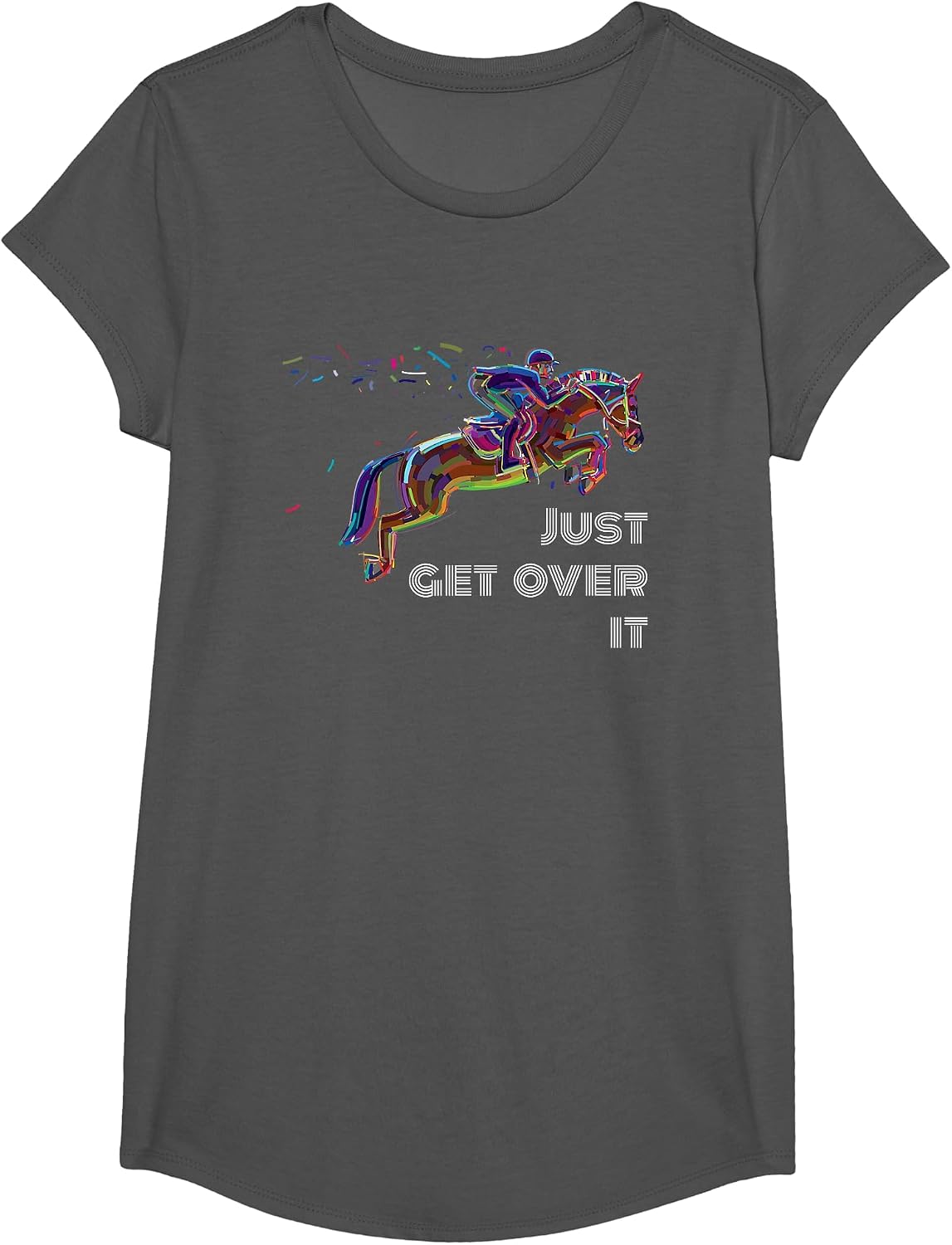 English Horse Show Jumping Just Get Over It T-Shirt - Girls Asphalt Grey