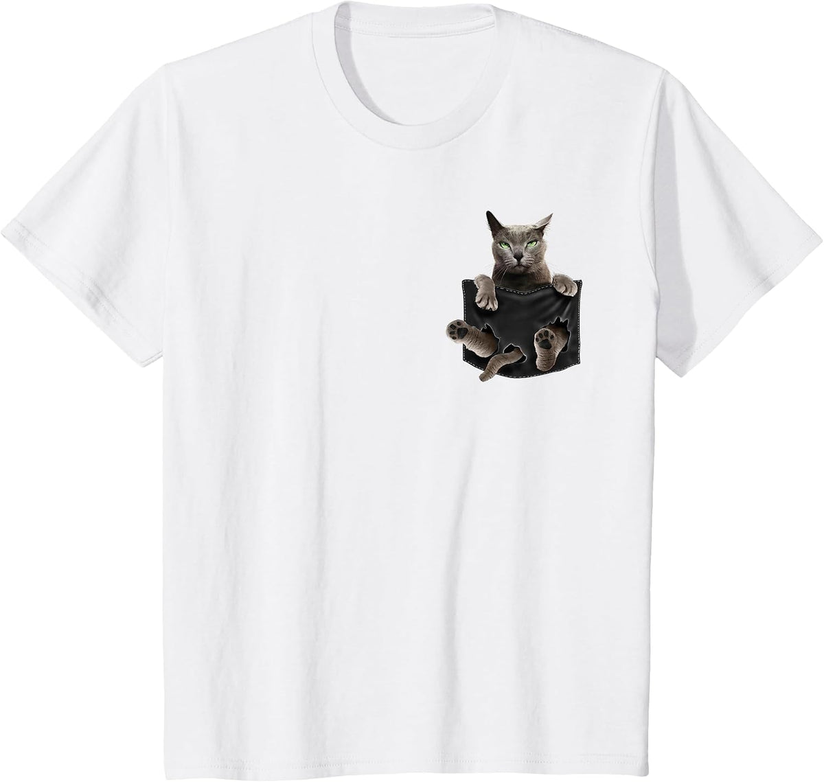 Russian Blue Cat in Pocket T-Shirt - White