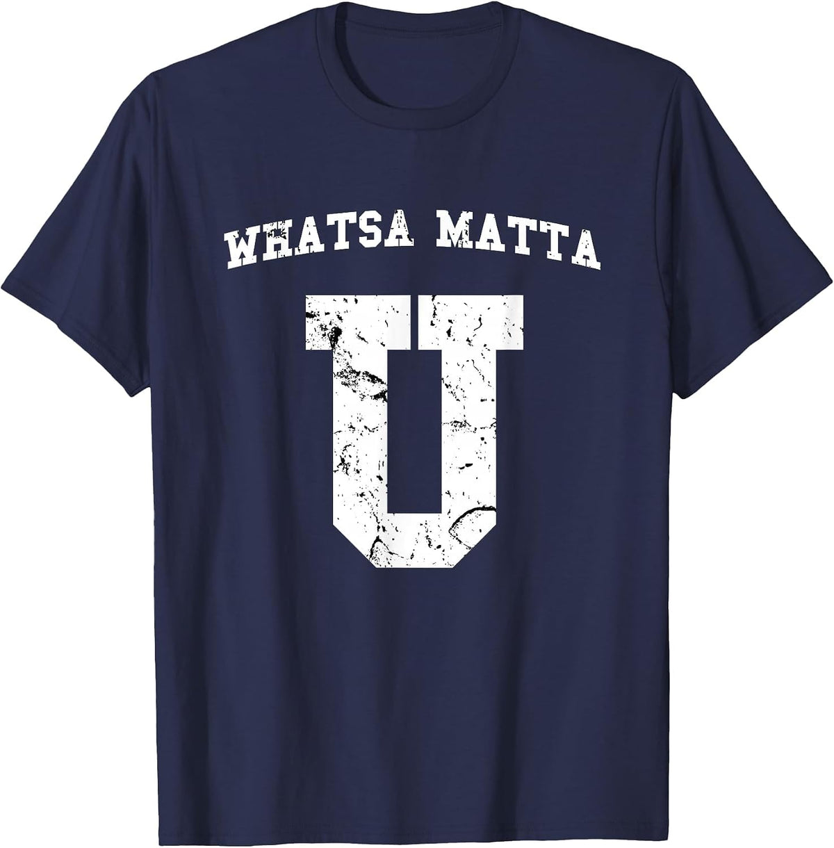 WhatSamatta U Fake College University Jersey Design T-Shirt - Navy Blue