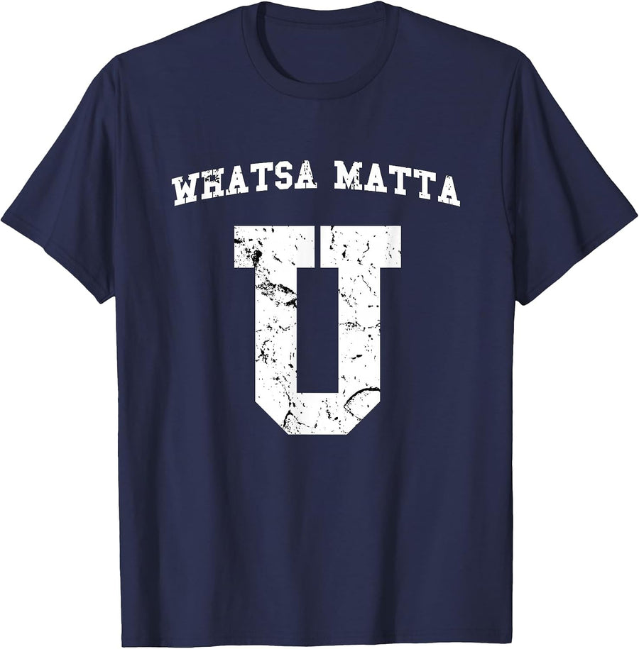 WhatSamatta U Fake College University Jersey Design T-Shirt - Navy Blue