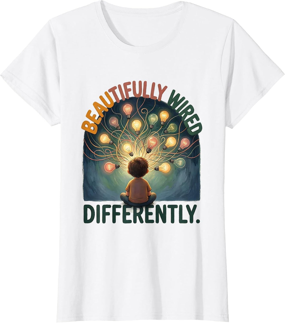 Beautifully Wired Differently Autism Awareness Design T-Shirt - White