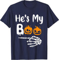 She's My Boo Matching Halloween Pajama Couples He's My Boo T-Shirt - Navy Blue
