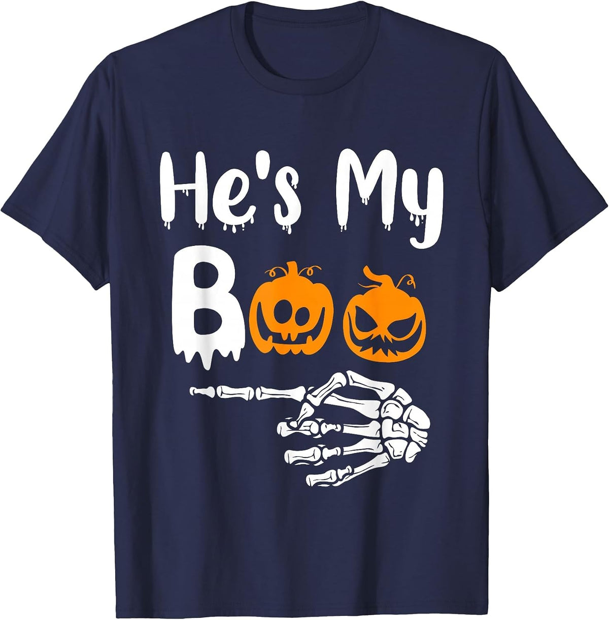 She's My Boo Matching Halloween Pajama Couples He's My Boo T-Shirt - Navy Blue