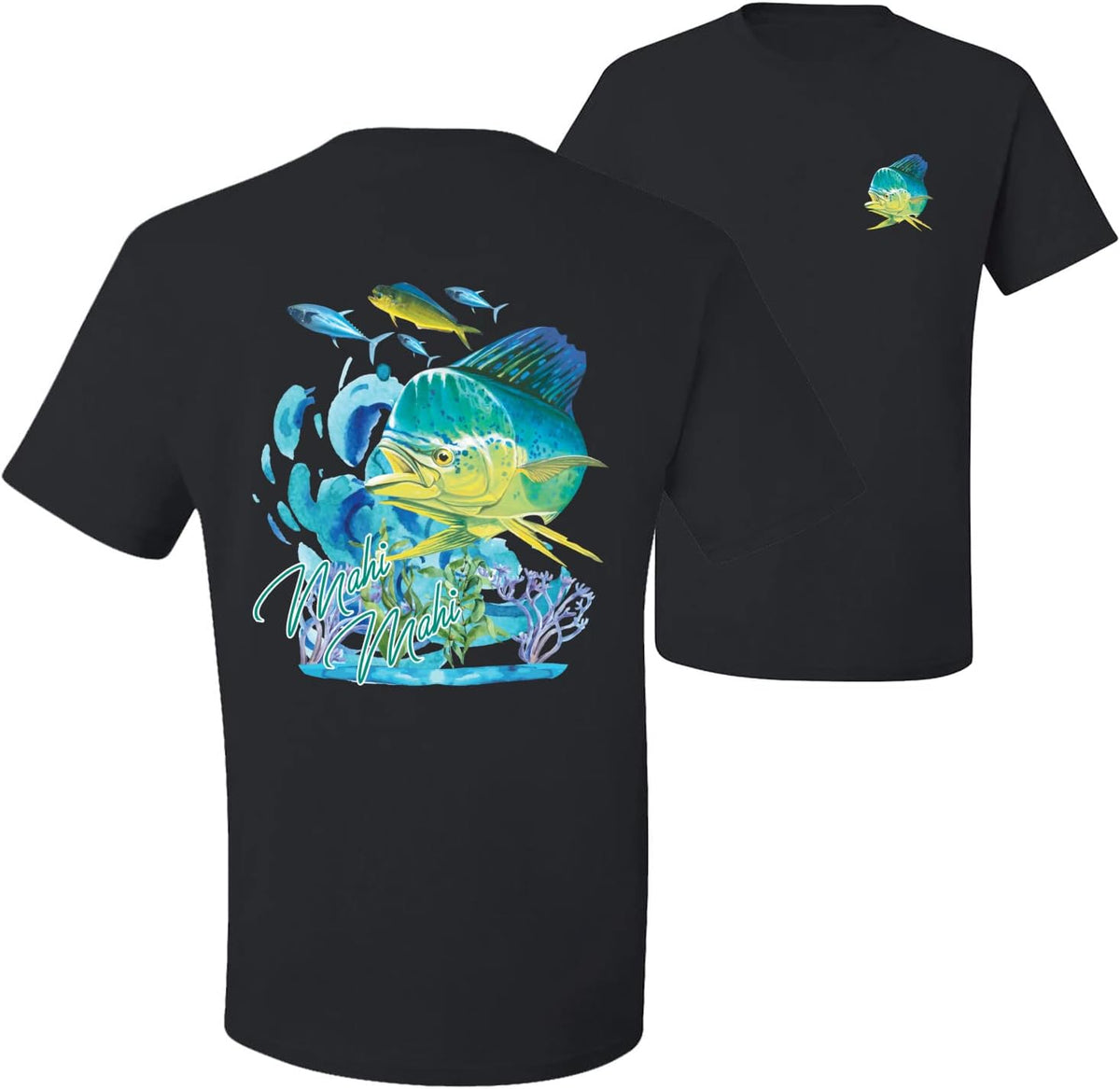Classic Fresh Mahi Classic Nautical Fish Fishing Front and Back Men's T-Shirt - Black