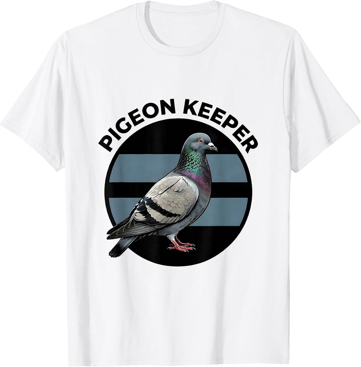 Men's Pigeon Keeper Bold Arched Lettering Pigeon Bird Badge Patch T-Shirt - White