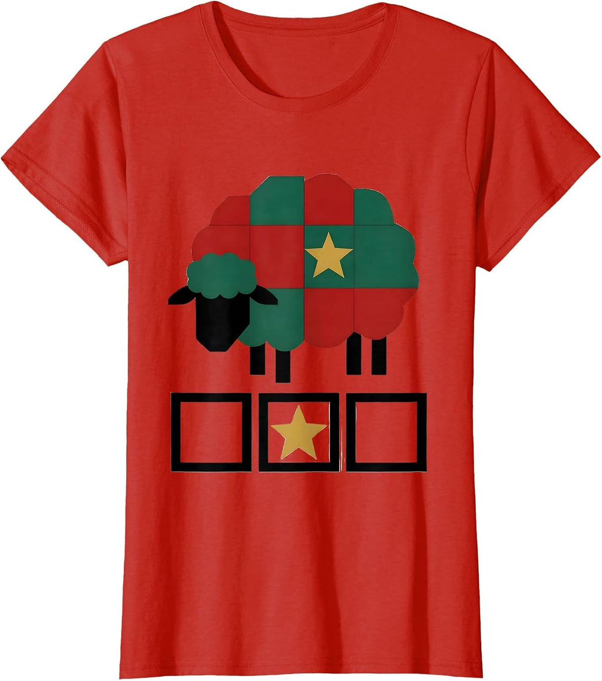 Quilted Sheep Christmas Star Farm Animal Lover Gift T-Shirt - Red