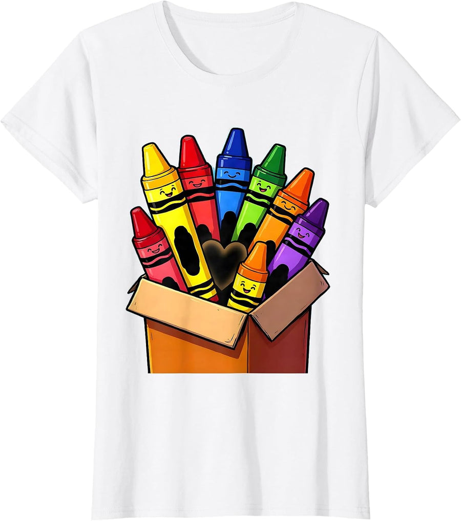 Women's 2nd Grade Teacher Crayon Box Graphic T-Shirt - White