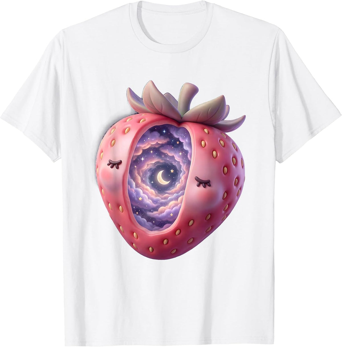 Men's Cosmic Strawberry Galaxy Universe Illustration T-Shirt - White