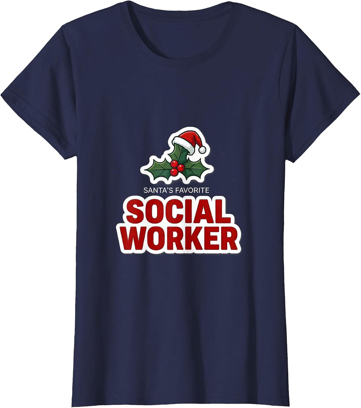 Women's Santa's Favorite Social Worker Funny Christmas Coworker T-Shirt - Navy Blue