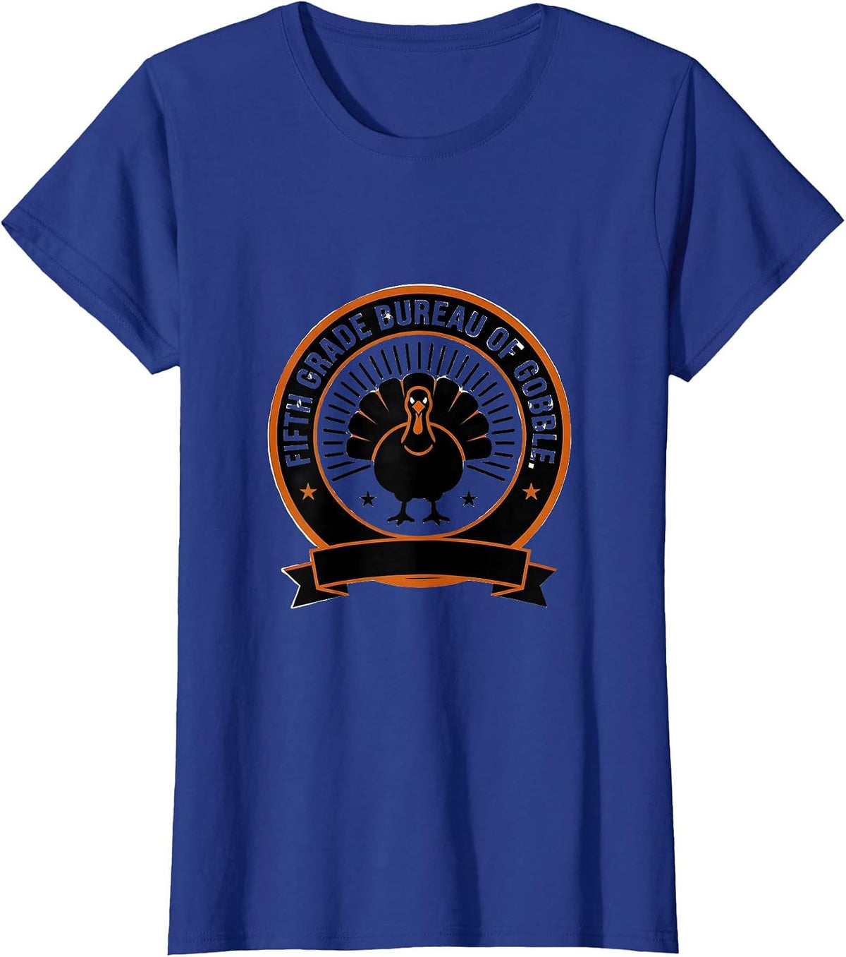 Women's Fifth Grade Bureau of Gobble Teacher Team Thanksgiving Crew T-Shirt - Royal Blue