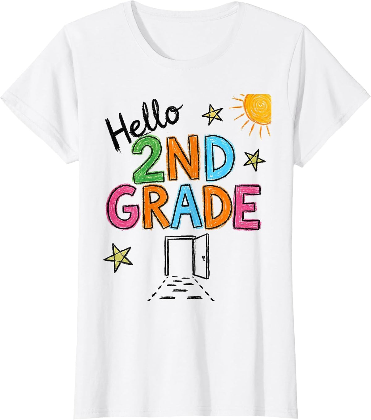 Women's Hello 2nd Grade Naive Kidcore Back to School Teacher Student T-Shirt - White
