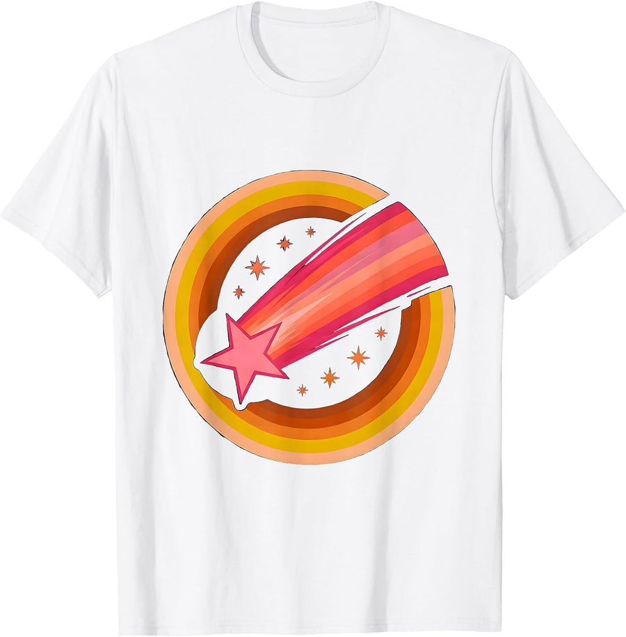 Men's Pink Shooting Star Night Sky Graphic Tee T-Shirt - White
