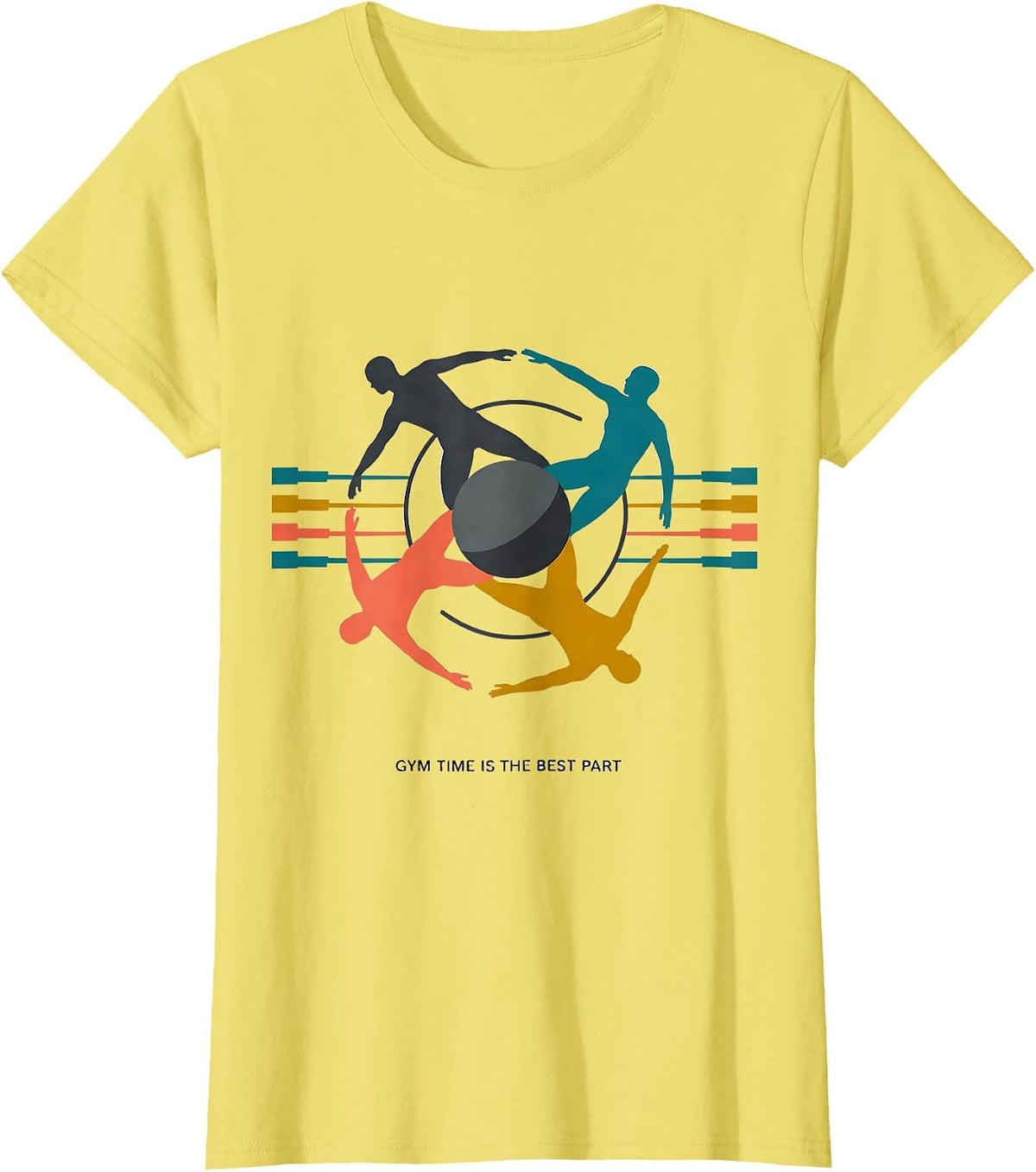 Women's Gym Time Is The Best Part Midcentury Modern PE Teacher Back T-Shirt - Lemon Yellow