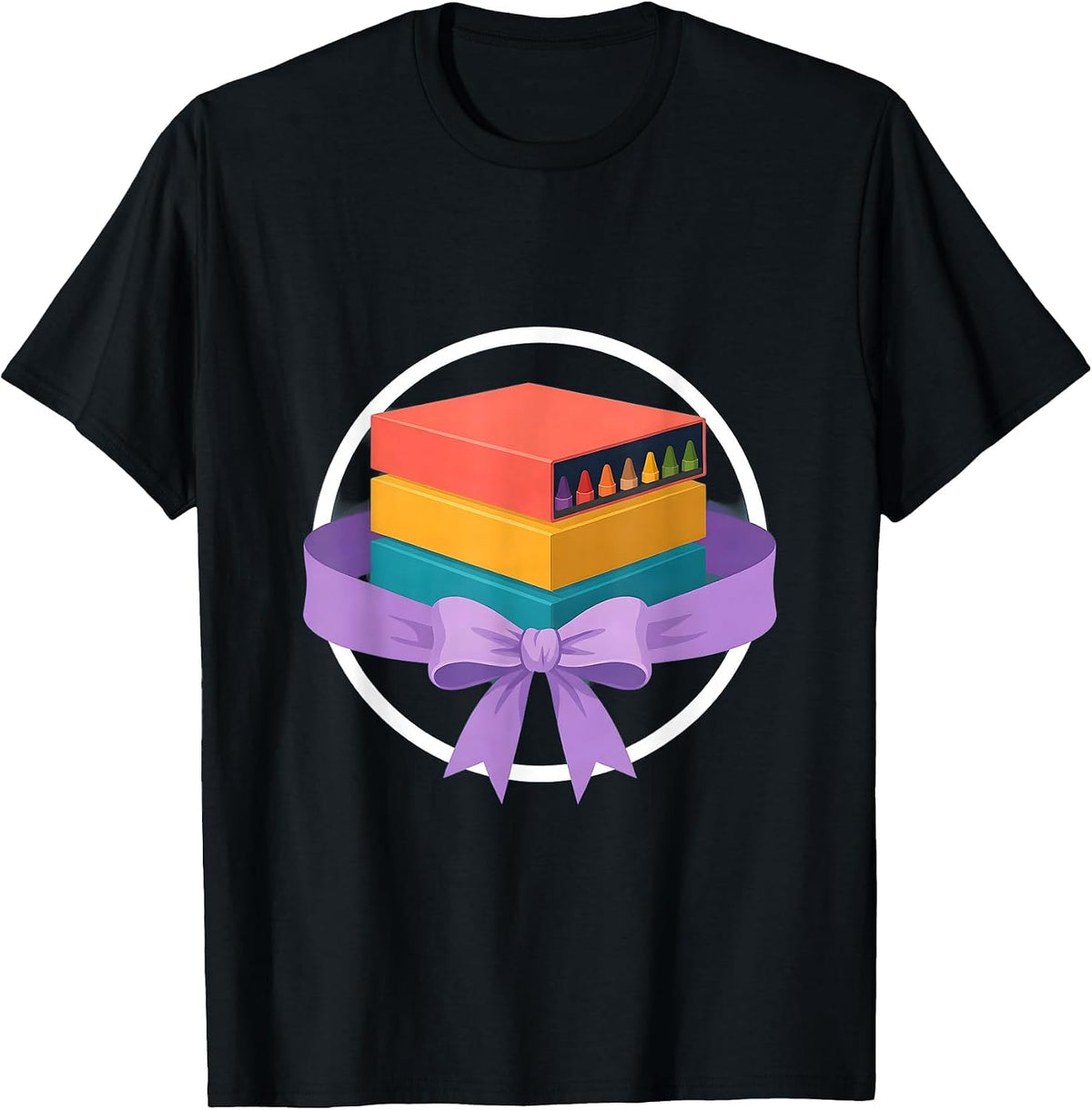Men's 2nd Grade Teacher Crayon Boxes Ribbon Illustration T-Shirt - Black