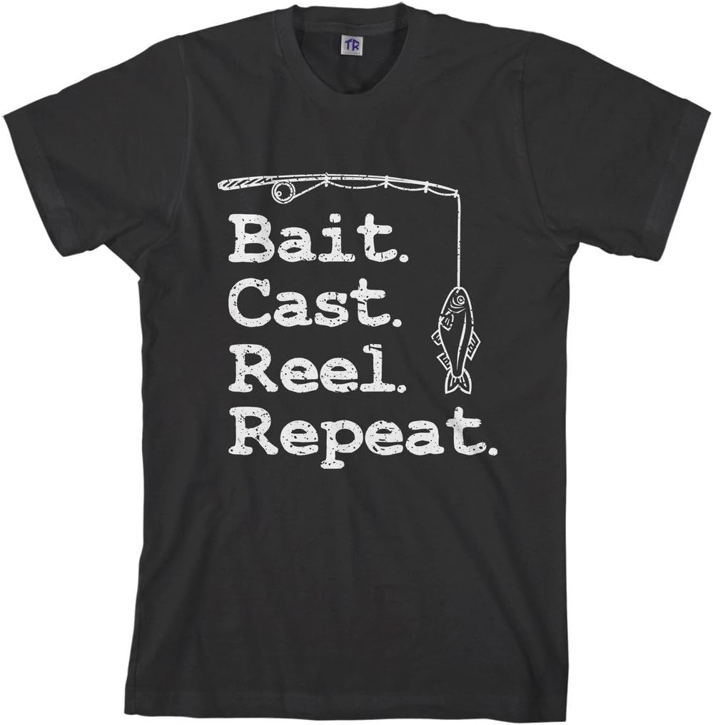 Threadrock Men's Bait Cast Reel Repeat T-Shirt - Black