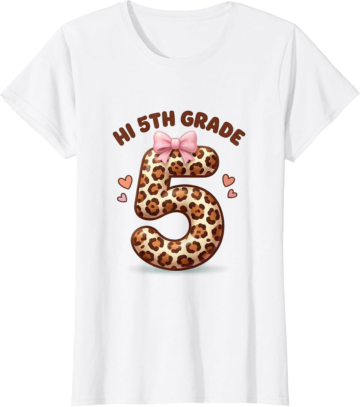 Hi 5th Grade Cute Kawaii Leopard Teacher Back To School T-Shirt - White