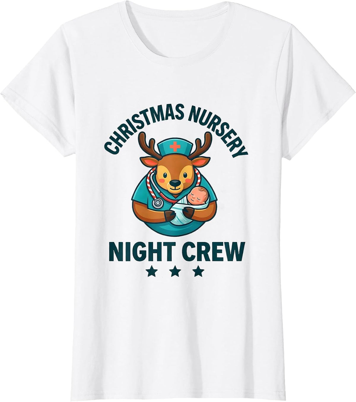 Women's Christmas Nursery Night Crew Funny Nurse Christmas ICU NICU T-Shirt - White