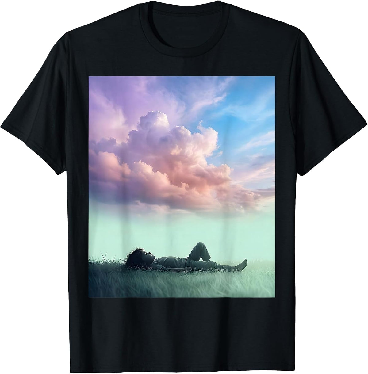 Men's Autism Awareness Child Watching Clouds in Grass T-Shirt - Black