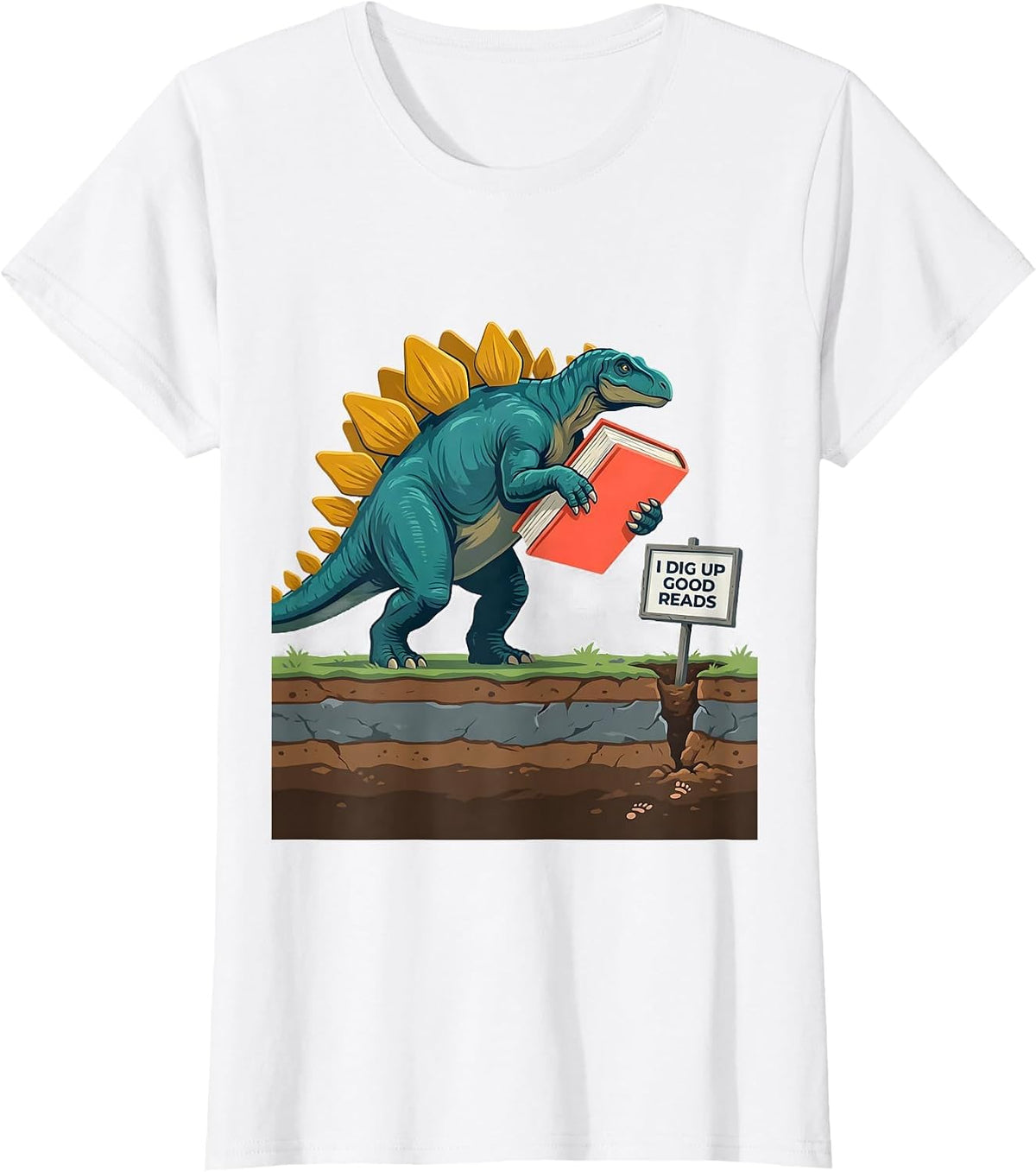 I Dig Up Good Reads Funny Dinosaur Bookworm Summer Reading T-Shirt - White