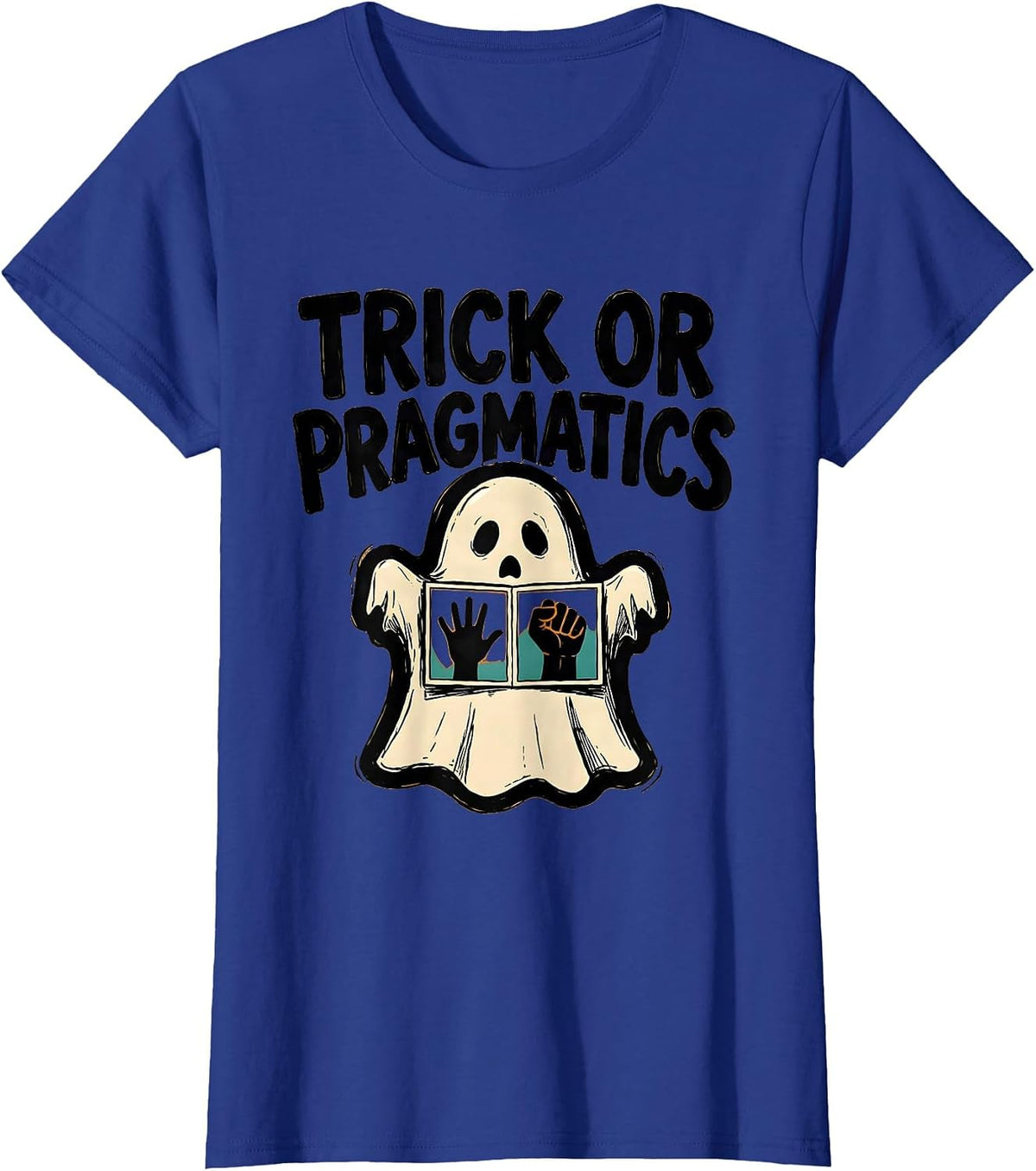 Women's Trick Or Pragmatics Marker Outline Ghost Speech Therapy SLP T-Shirt - Royal Blue