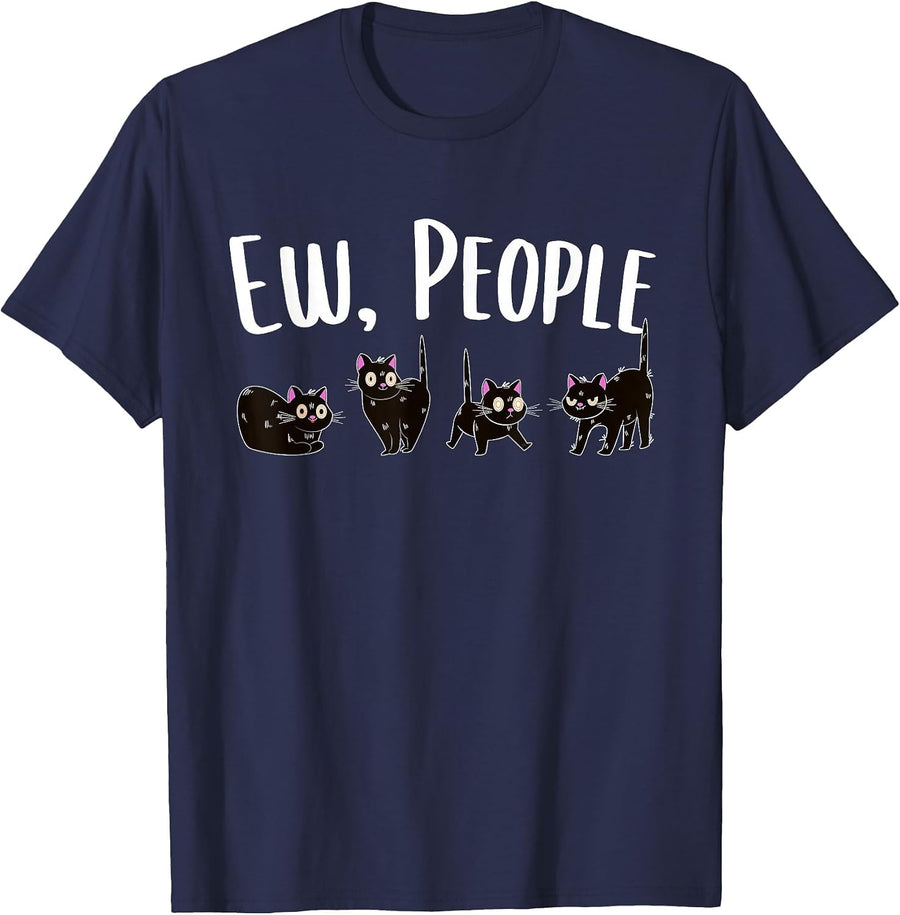 Ew People - Black Cat Lover Animal Pet Owner Kitty Kitten T-Shirt - Navy Blue