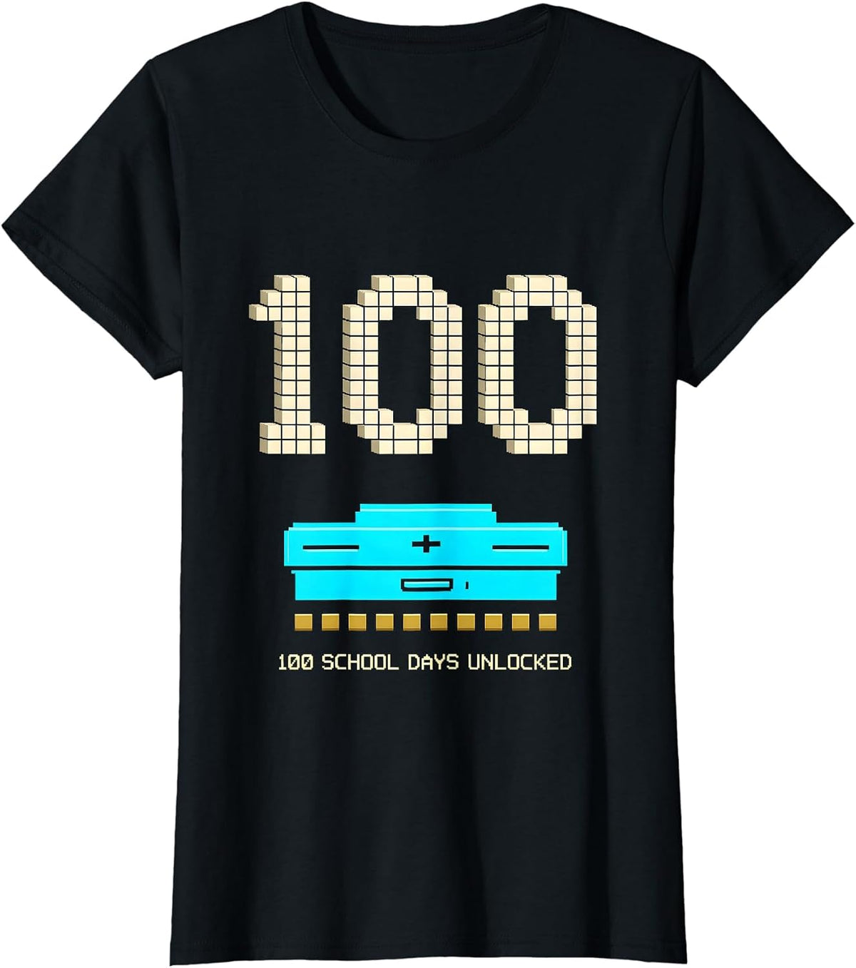 100 School Days Unlocked Pixel Art Gamer School Celebration T-Shirt - Black