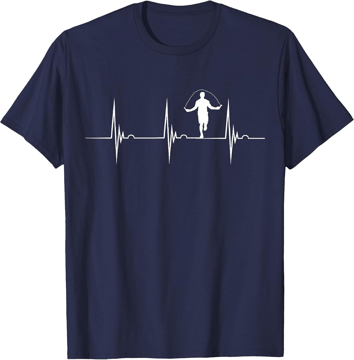 Rope Jumping Heartbeat EKG Pulse Jump Rope Skipping T-Shirt - Navy Blue