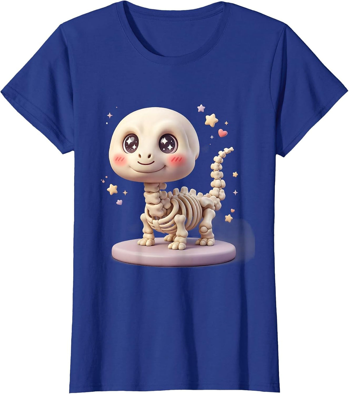 Women's Brachiosaurus Skeleton Museum Spotlight Dinosaur T-Shirt - Royal Blue