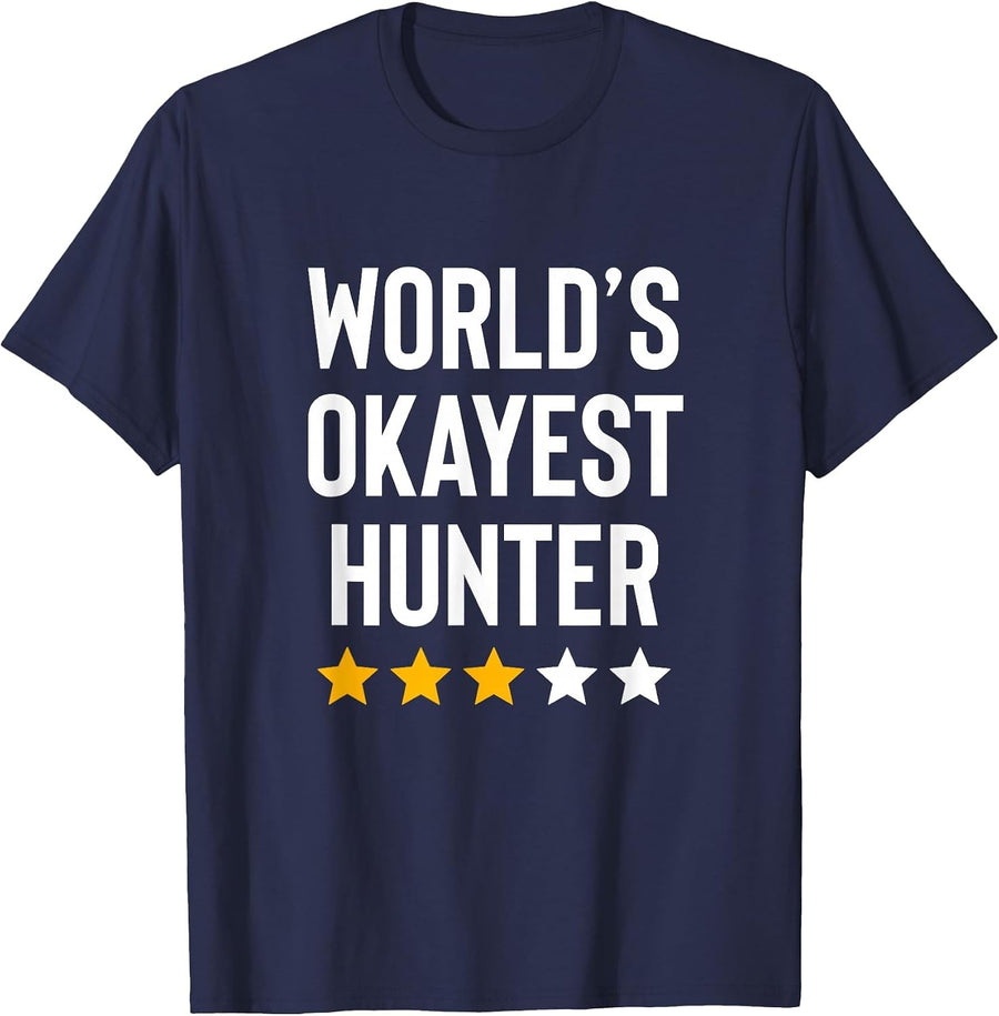 Worlds Okayest Hunter Funny Hunter Dad Fathers Day Hunting T-Shirt - Navy Blue