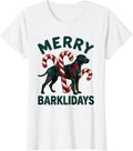 Women's Merry Barklidays Funny Great Dane Christmas Dog Lover Gift T-Shirt - White