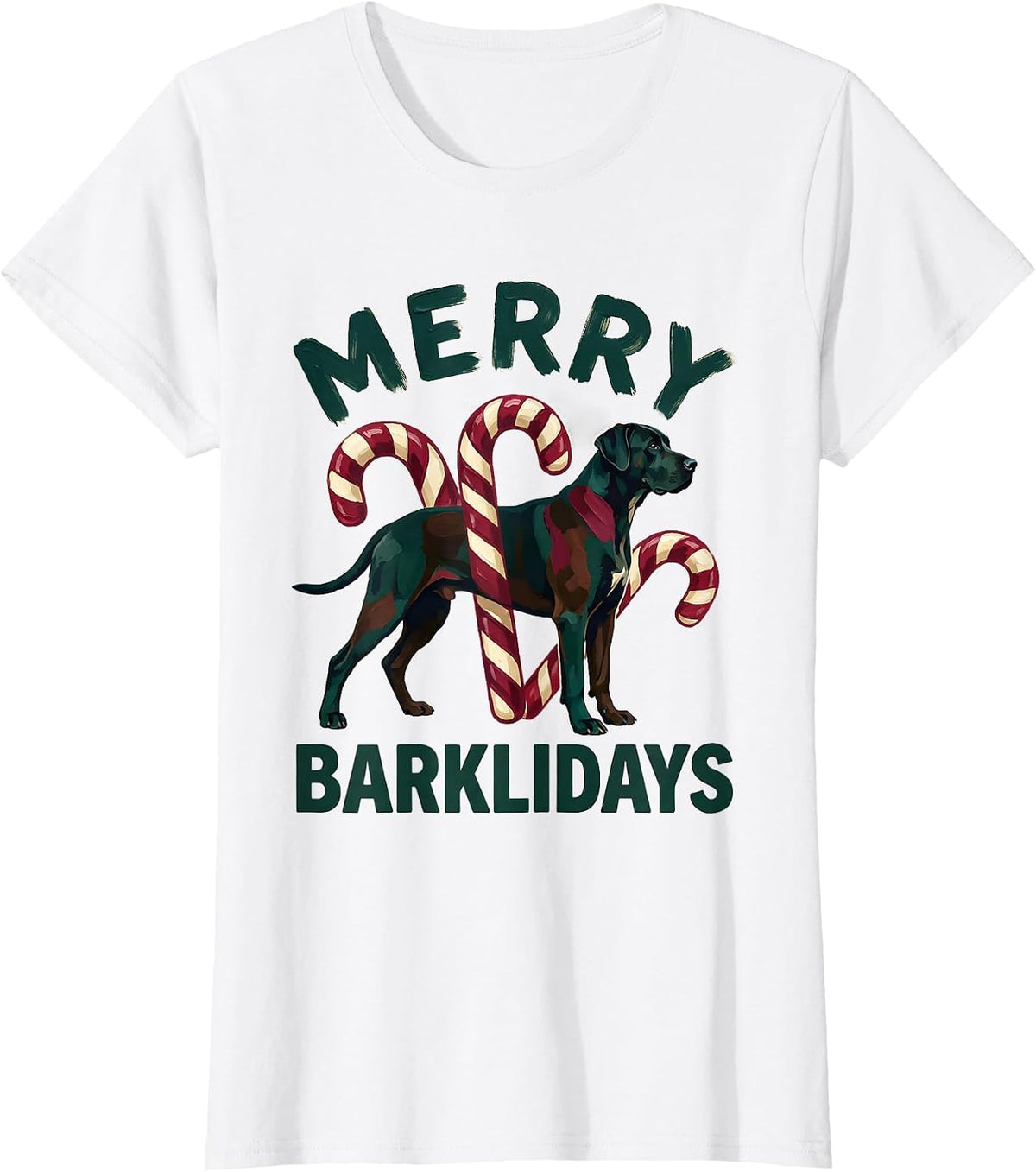 Women's Merry Barklidays Funny Great Dane Christmas Dog Lover Gift T-Shirt - White