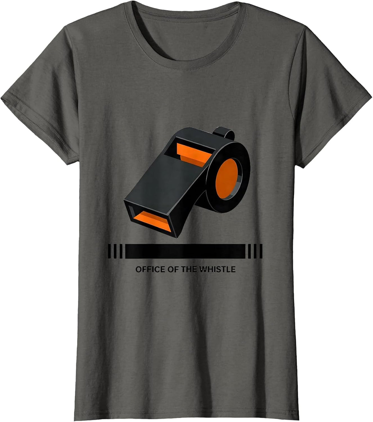Women's Office Of The Whistle Brutalist PE Teacher Gym Humor Back T-Shirt - Asphalt Grey