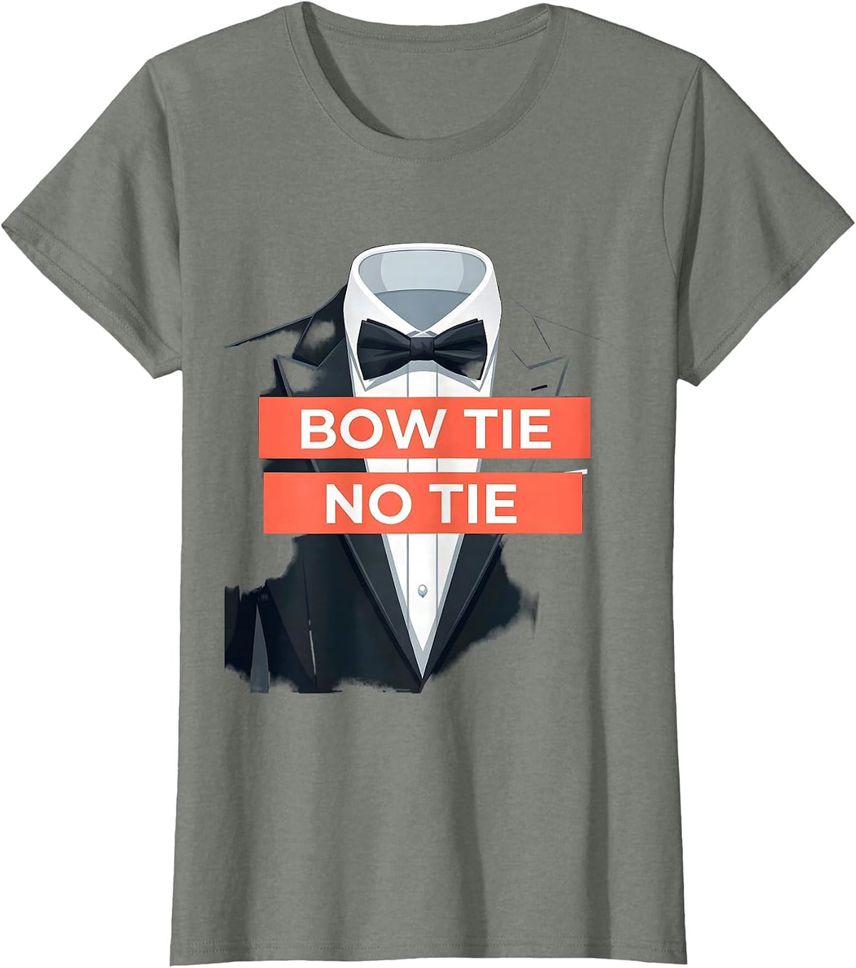 Bow Tie No Tie Tuxedo Style Graphic Design T-Shirt - Olive Heather