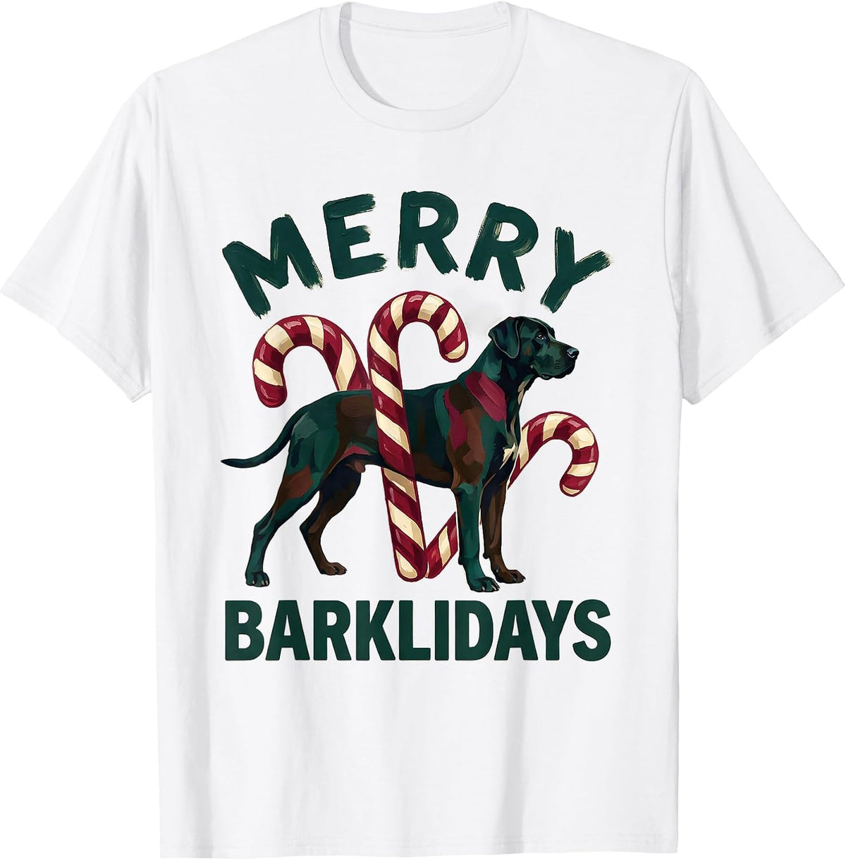 Men's Merry Barklidays Funny Great Dane Christmas Dog Lover Gift T-Shirt - White
