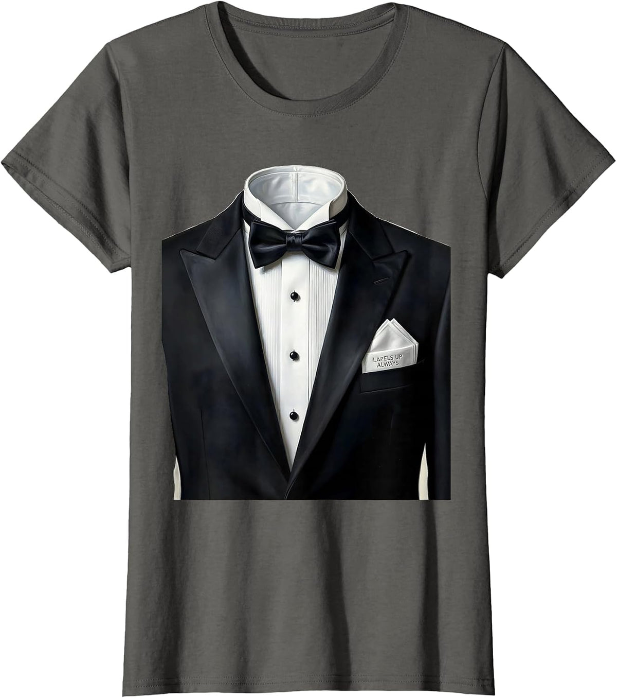 Women's Lapels Up Always Tuxedo Formal Style Design T-Shirt - Asphalt Grey