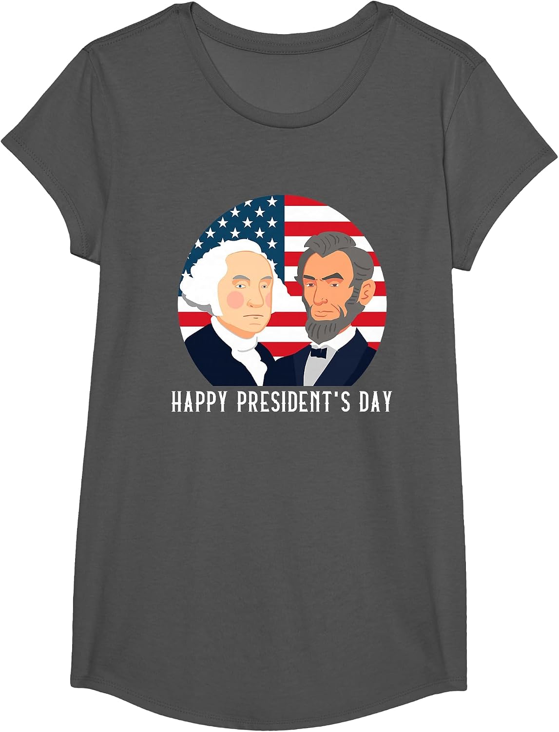 Happy President's Day Washington Lincoln Costume Outfit T-Shirt - Girls Asphalt Grey