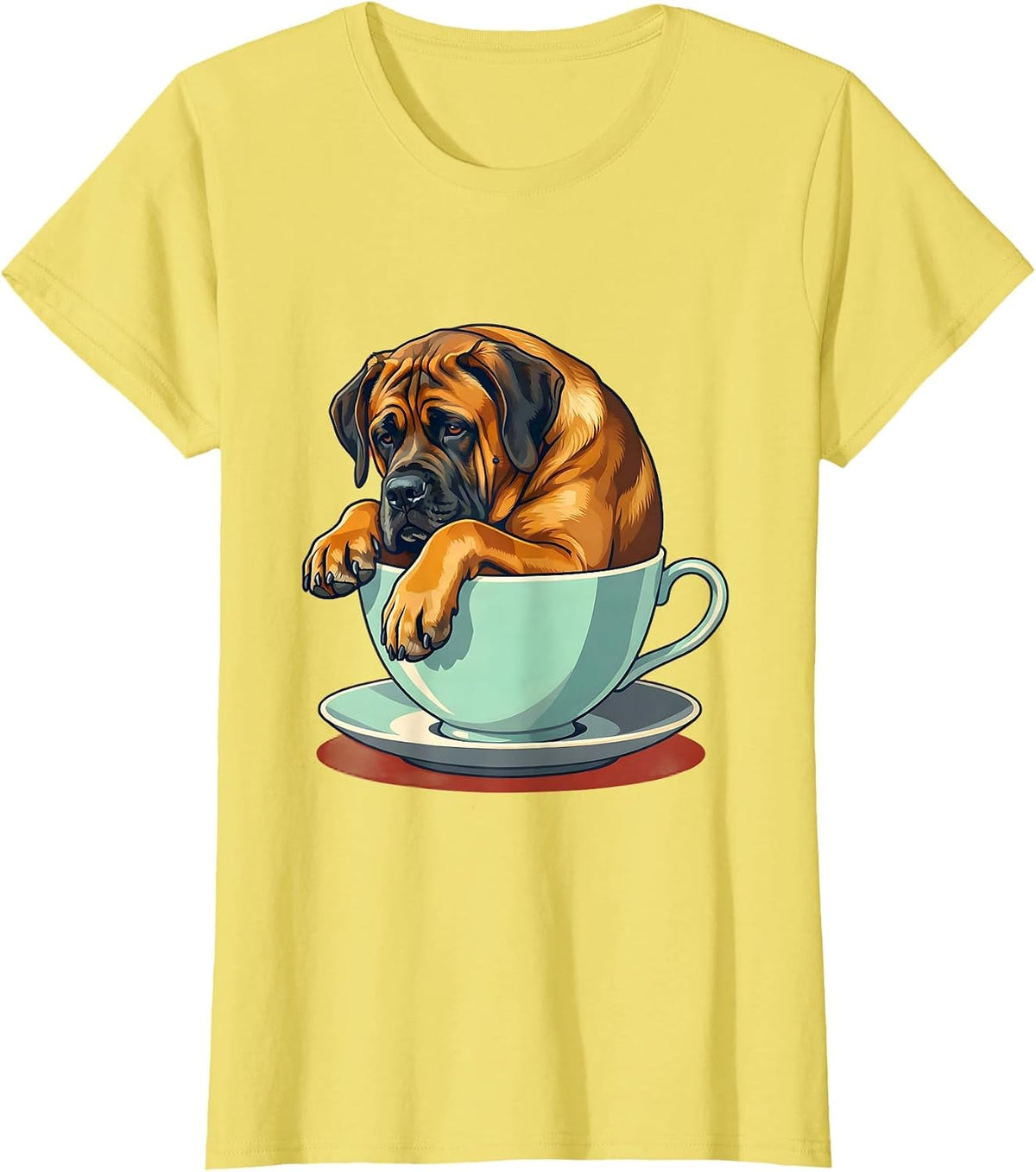 Great Dane Curled in Teacup Funny Dog Illustration T-Shirt - Lemon Yellow