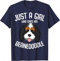 Just a Girl Who Loves Her Bernedoodle Dog Girls T-Shirt - Navy Blue