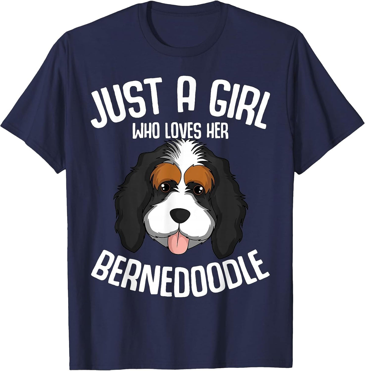 Just a Girl Who Loves Her Bernedoodle Dog Girls T-Shirt - Navy Blue