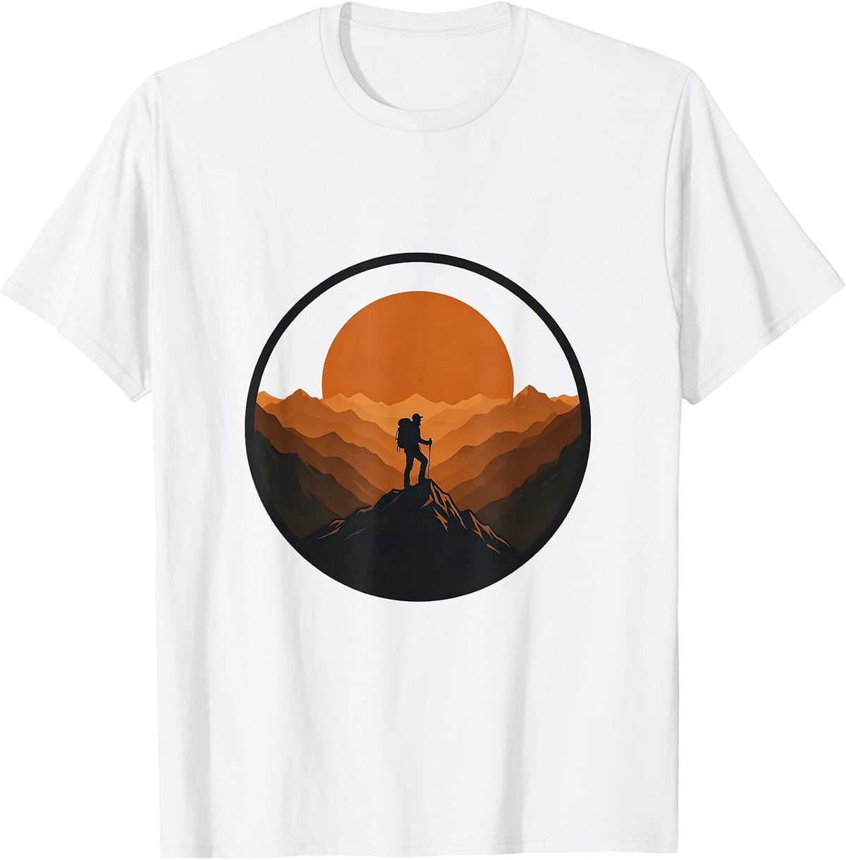 Men's Lone Hiker Ridge at Dawn Athleisure Fall Design T-Shirt - White
