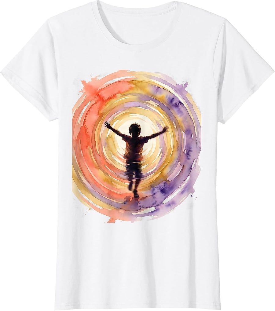 Women's Joyful Spinning Boy Autism Awareness Graphic T-Shirt - White
