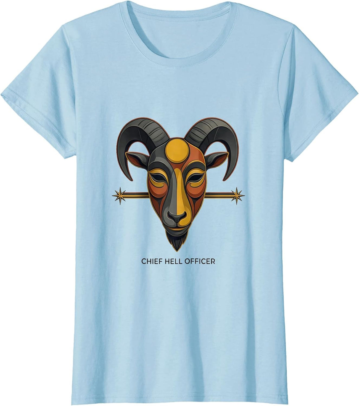 Chief Hell Officer Occult Satanic Goat Head Dark Gothic T-Shirt - Baby Blue