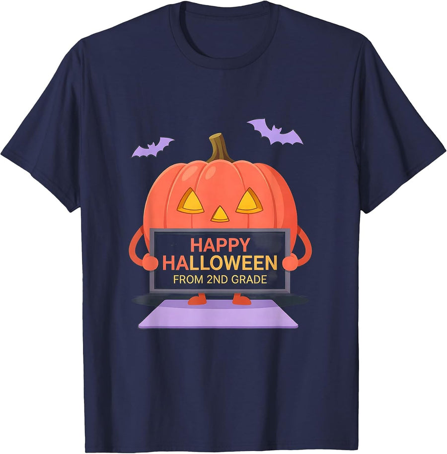 Happy Halloween From 2nd Grade Funny Teacher Halloween T-Shirt - Navy Blue