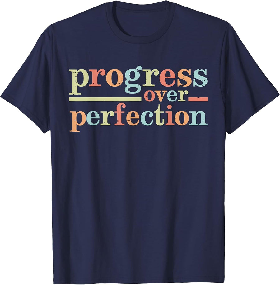 Retro Progress Over Perfection SPED Teacher Paraprofessional T-Shirt - Navy Blue